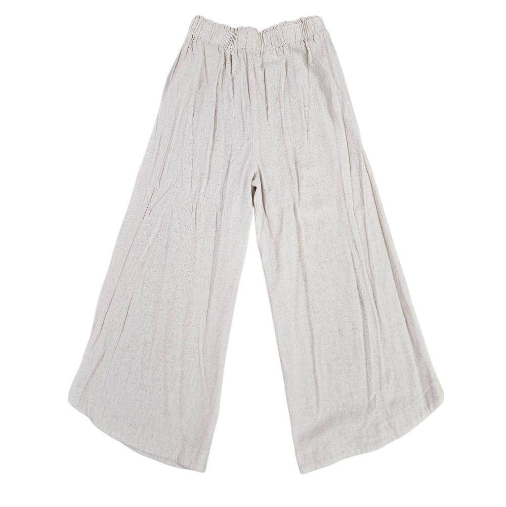 Petal + Pup M 100% Linen High Rise Wide Leg Cropped Pants Beige Quiet Luxury - Picture 2 of 10